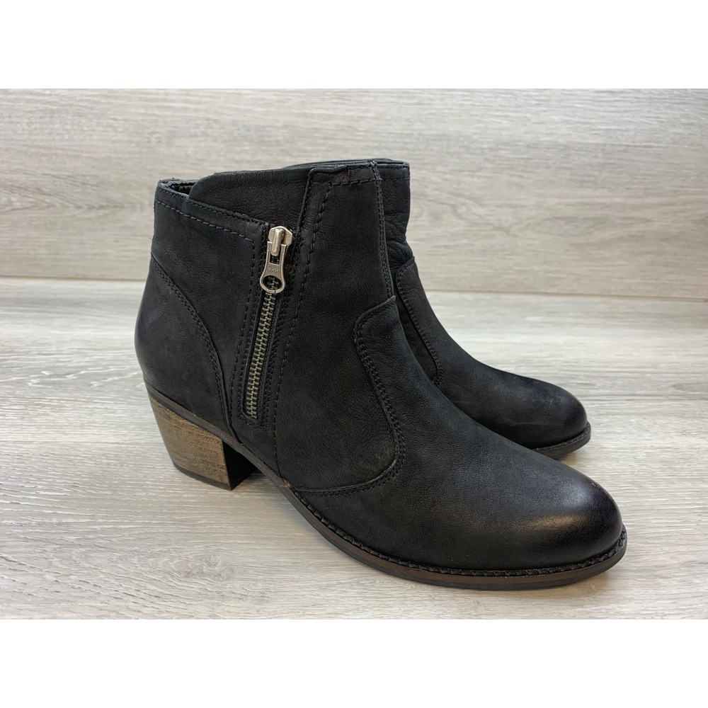 Earth Women's Ralston Black Leather Ankle Boots Block Heel 9 Comfort Shoes